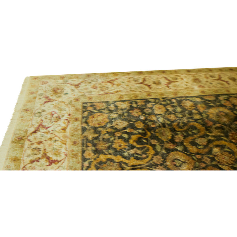 High-Quality Hand-Knotted Black And Cream Area Rug