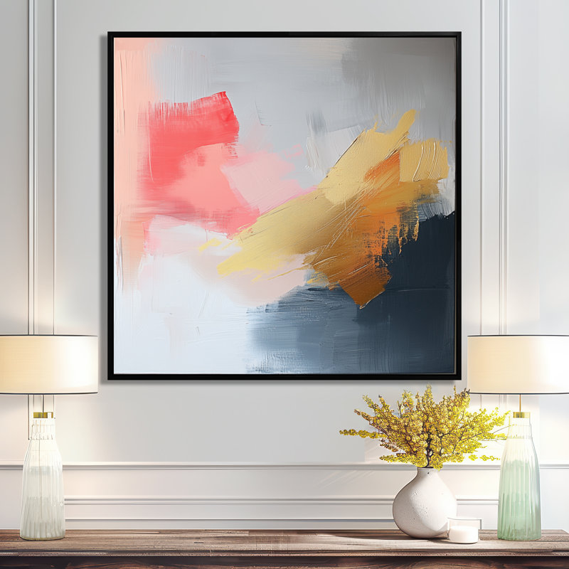 Odilio géométrique or rose et gris forme pure V - art mural géométrique abstrait, Impression encadrée flottante