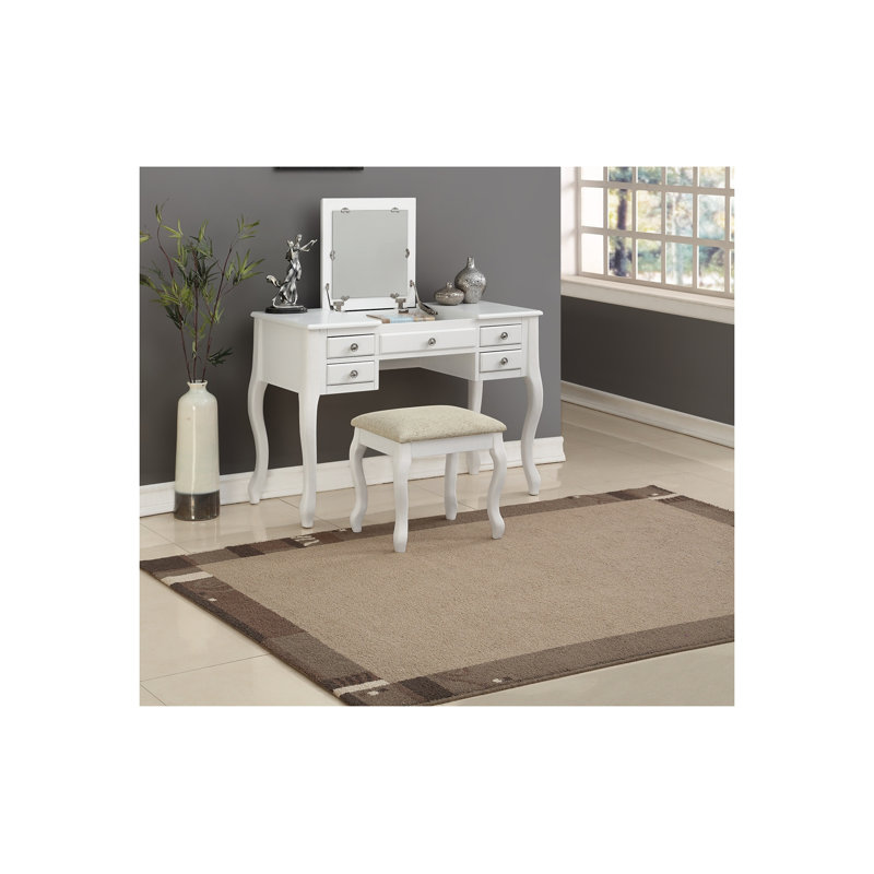 Classic Vanity Set with Flip-Down Mirror and Cushioned Stool