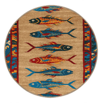 Washable Fish Border Hawaiian Area Rug