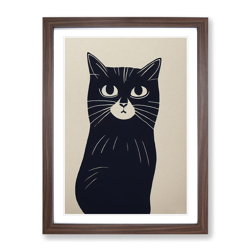 An Inquisitive Cat - Framed Print, 64cm H x 46cm W x 2cm D, Walnut Framed