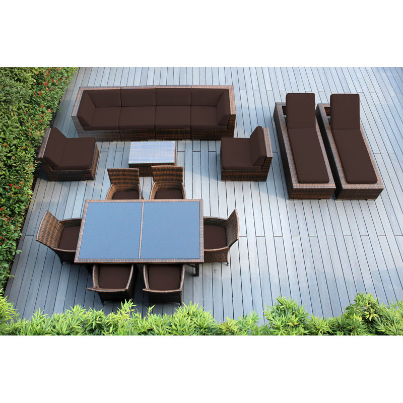 Pavior 14 - Person Patio Conversation Set with Cushions, Mixed Brown, Canvas Taupe Sunbrella® Canvas