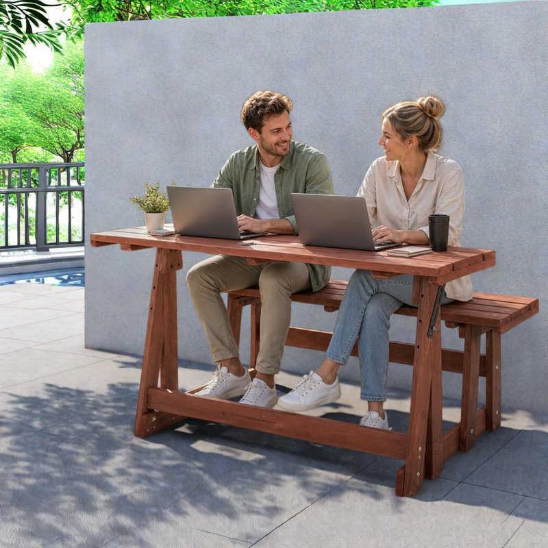 Ensembles de salle à manger convertibles pour patio, banc de jardin compact en bois massif