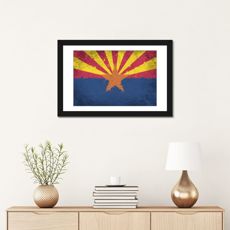 Drapeau d’arizona, grunge peint, impression sur toile, Papier beaux-arts encadré noir, Blanc, H 24 po x l 32 po x P 1 po