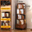 Organisateur de bibliothèque rotatif étroit en bois avec 5 niveaux et un tiroir, étagère d'angle à 360 degrés pour un salon de petite chambre à coucher, espaces brun noyer,-121388356