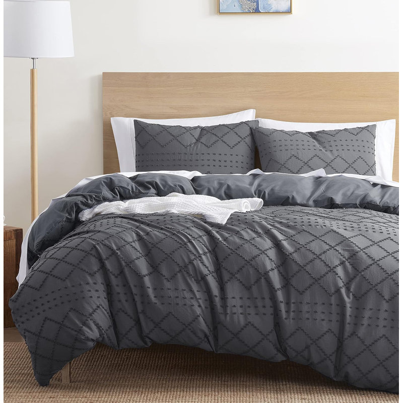 Soft All-Season Duvet Cover Set with Comforter Insert and Shams, Gray, King