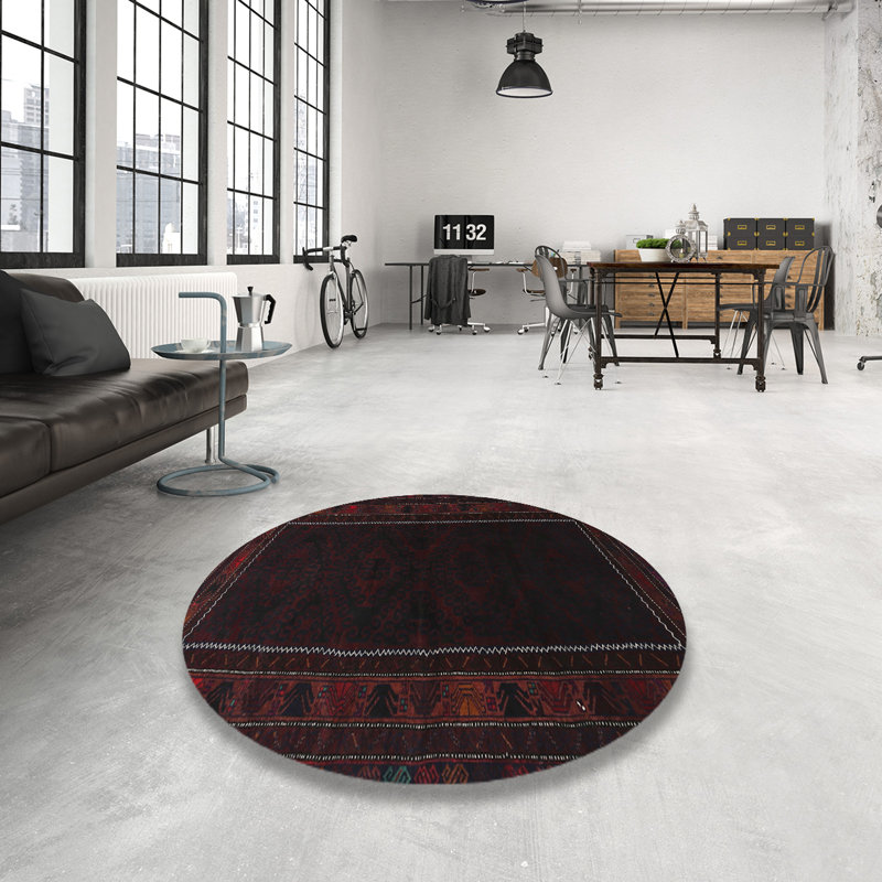 Tapis noir/rouge traditionnel Cheatom, Rond 4 pi