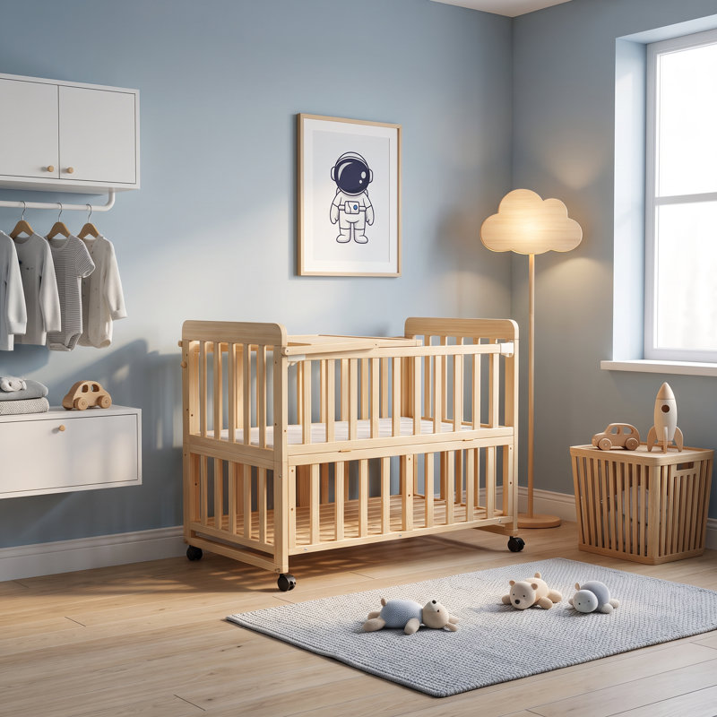 Lit de chevet en bois massif pour garçon certifié PCC, lit de bébé extensible pour enfant avec 3 hauteurs ajustables, matelas et tablette à langer inclus
