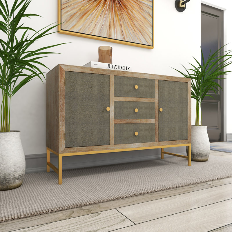 Metal Snakeskin Inspired 3 Drawers and 2 Doors Brown Cabinet