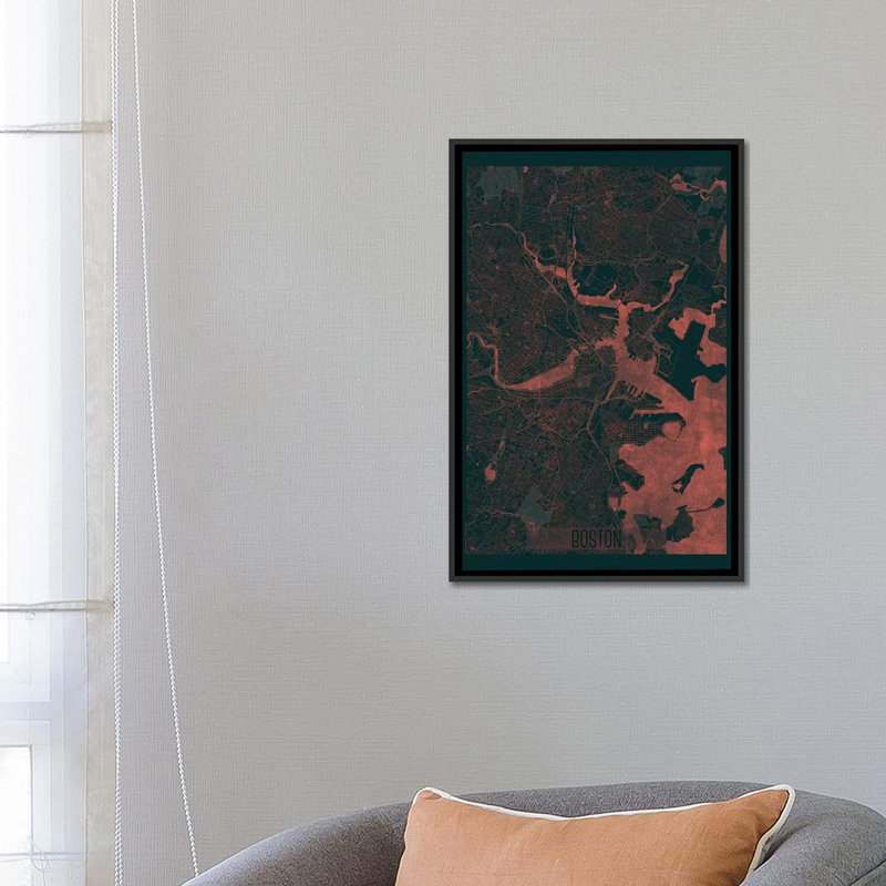« boston infrared urban blueprint map », reproduction d’impression sur toile, H 26 po x l 18 po x P 1,5 po, Pas de tapis