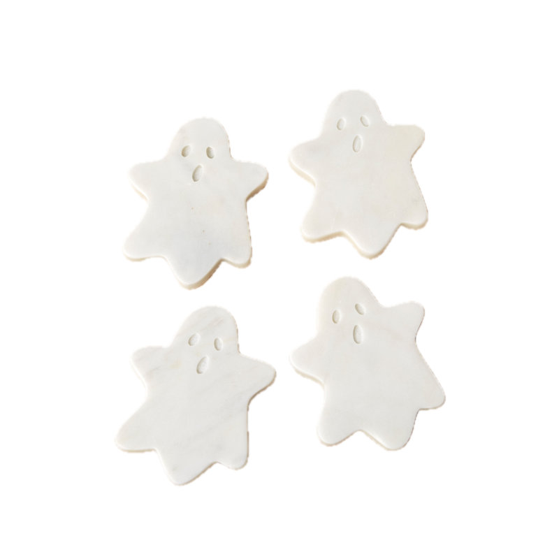 White Marble Ghost Coasters, Set of 4
