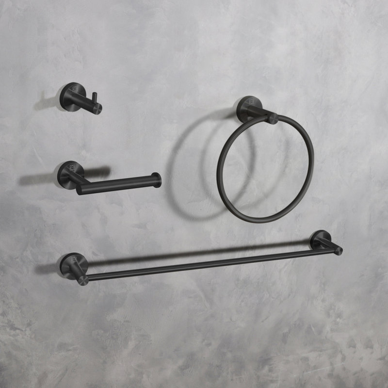 Ensemble de quincaillerie de salle de bain 4 pièces Freya, Noir mat