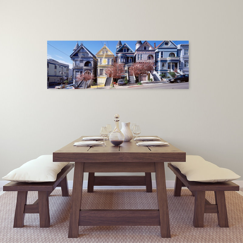 Cars Parked In Front Of Victorian Houses San Francisco California USA 1 Piece Wrapped Canvas Panoramic Wall Art
