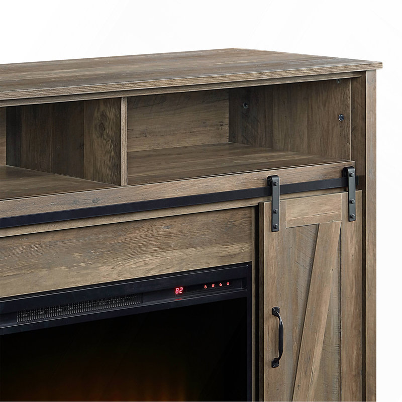 Foyer rustique en chêne 2 portes avec 2 tablettes