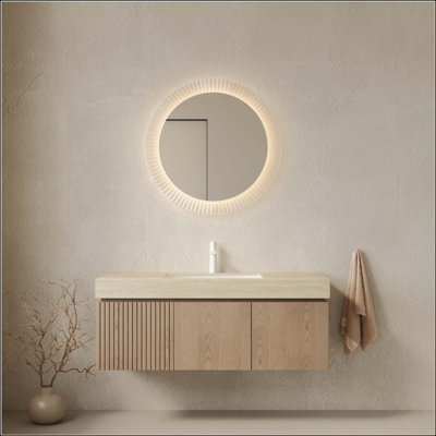Meuble-lavabo de salle de bain, meuble de rangement flottant en contreplaqué avec tiroir et portes, comptoir en pierre frittée en travertin et lavabo en céramique avec 1 trou de robinet pré-percé, pré-assemblé