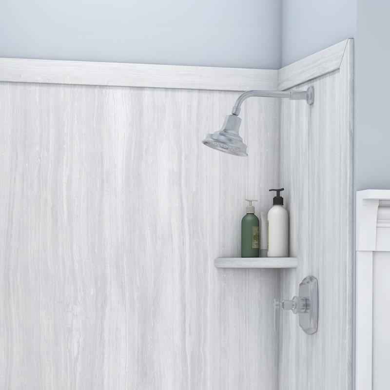 Contour de douche à 3 panneaux FlexStone Elegance l 48 po x P 36 po x H 80 po Strata argent, Strates d'argent