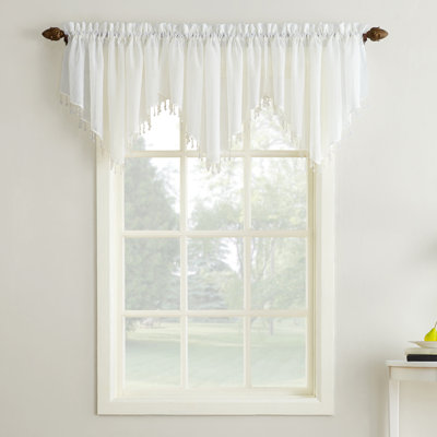 Mardis Beaded Tassels Crushed Sheer Voile Ascot Window Valance