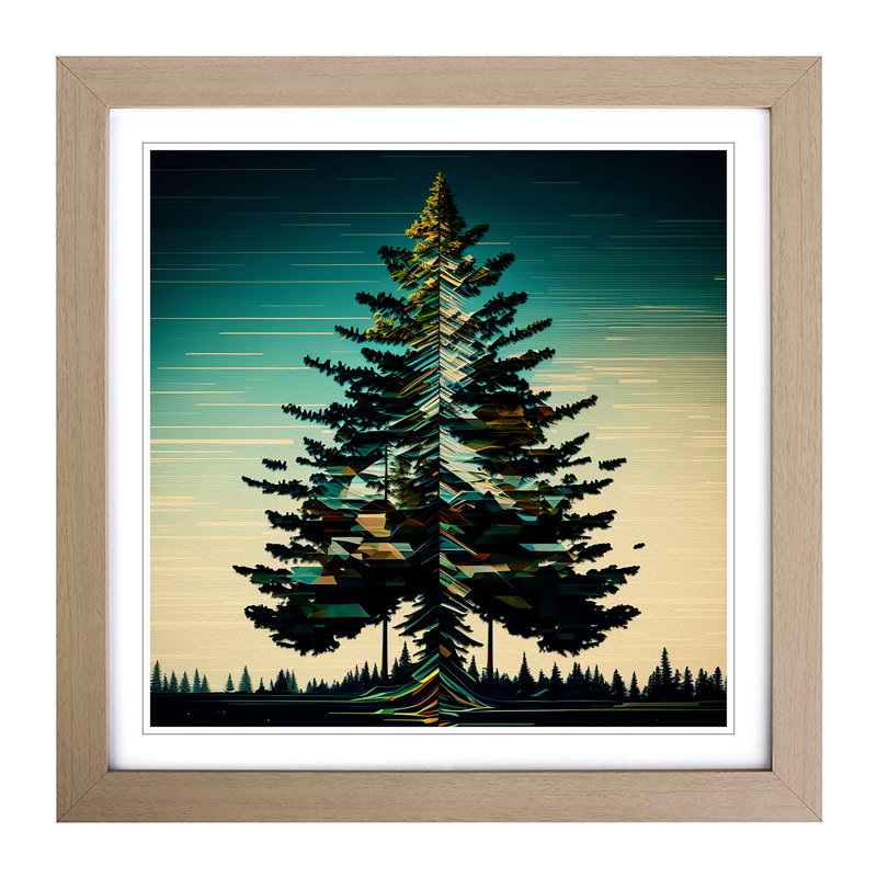 Pine Tree Glitch - Single Picture Frame Print on Wood, Oak