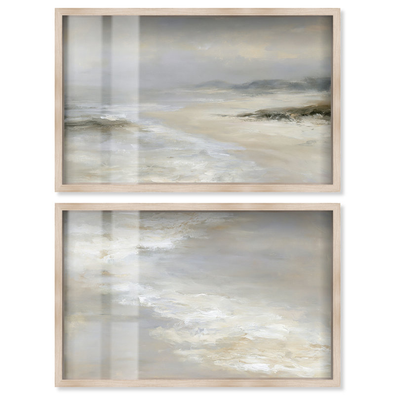 Décoration murale bord de mer Pale Beach II par Art Remedy, ensemble de 2, Natural Oak Frame