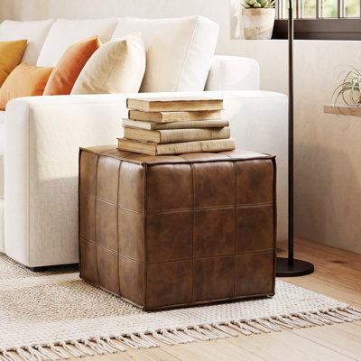 Square Top-Grain Genuine Leather Ottoman,Foot Rest Pouf