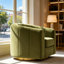 Fauteuil pivotant à 360° de 91 cm (35,83 po), en velours côtelé vert olive capitonné, livré entièrement assemblé, idéal pour le salon ou la chambre.