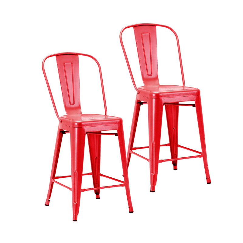 Tabouret de bar galvanisé Iyasia, 24 po, Rouge
