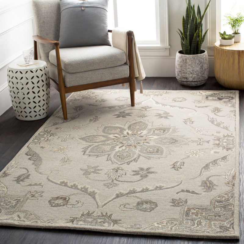 Tapis gris / beige en laine touffeté à la main Elko, Rectangle 5 pi x 8 pi