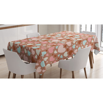 Ambesonne Love Tablecloth, Valentine Love With Colorful Hearts Birthday Creative Marriage Art, Rectangular Table Cover For Dining Room Kitchen Decor, 52" X 70", Pale Brown Pink Blue