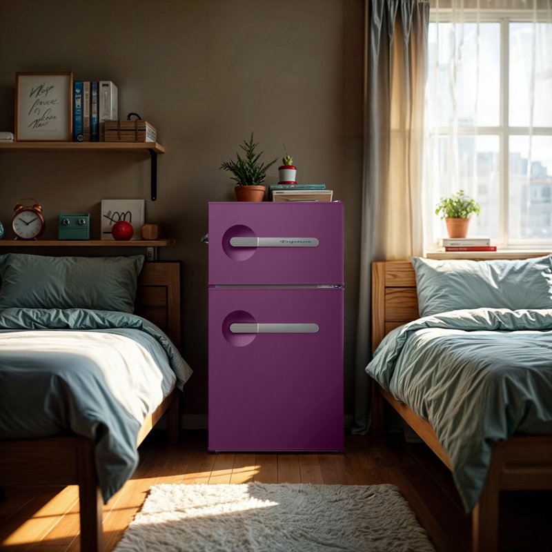 Frigidaire 3.1 Cu. Ft. 2 Door Retro Compact Refrigerator with Freezer, Built-in Side Bottle Opener, Plum