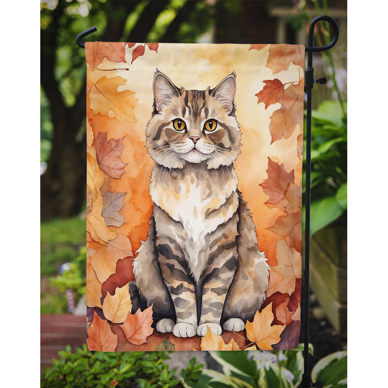 Chat en feuilles d'automne drapeau de jardin, Selkirk Rex
