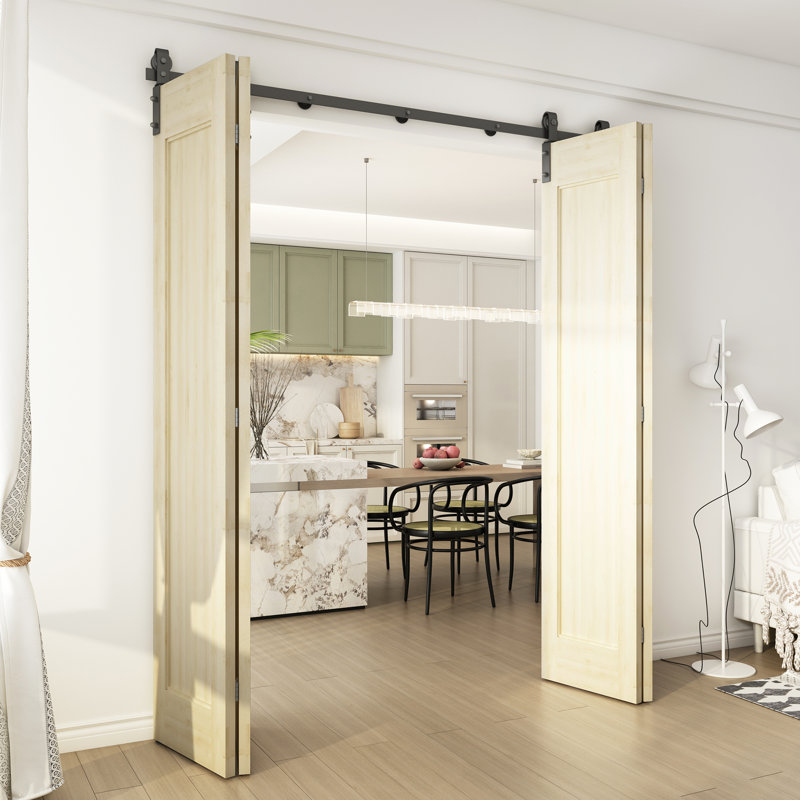 Ensemble de quincaillerie de porte de grange double porte pliante bi-pliante, 75,6 po