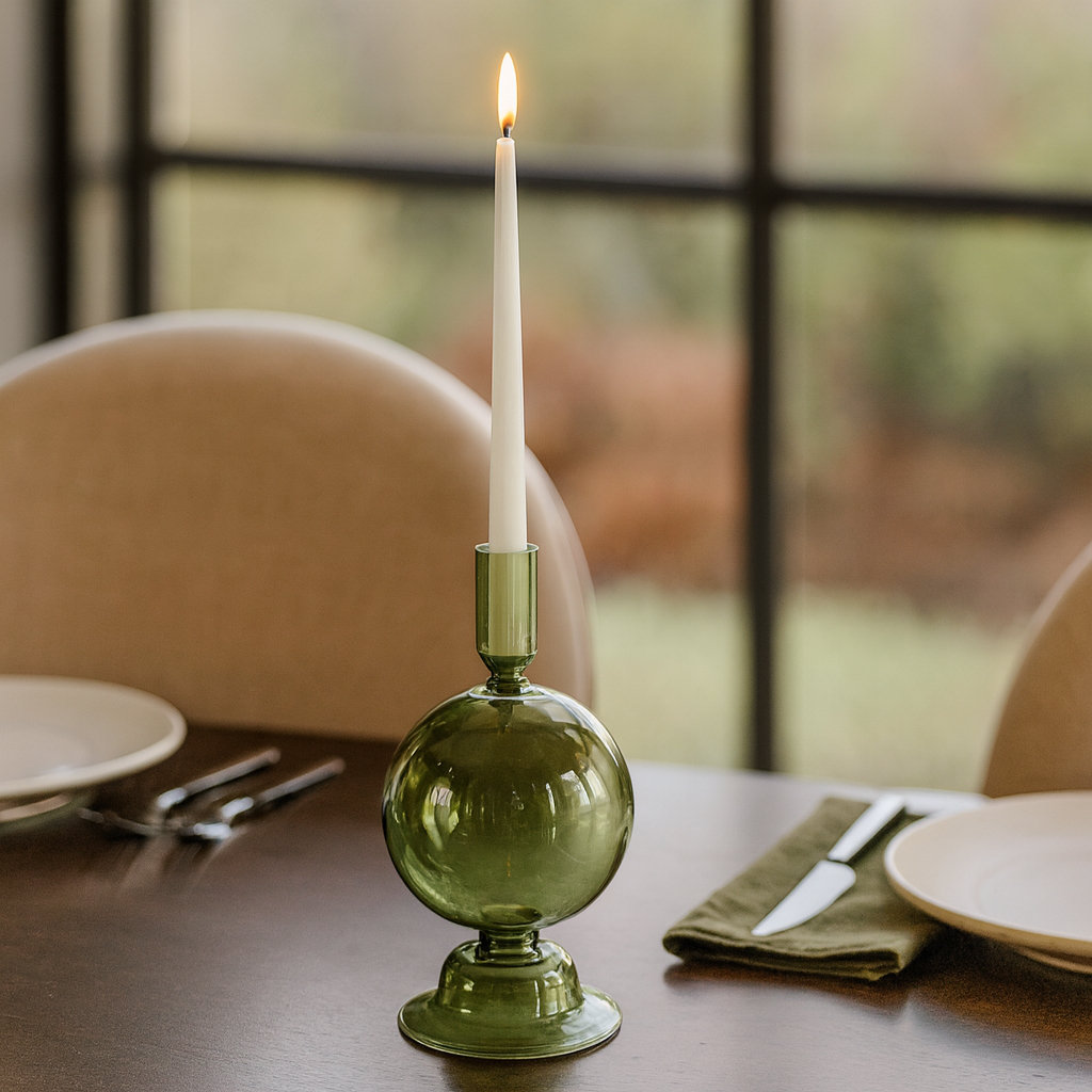 Rupani Glass Candlestick Holder, Green