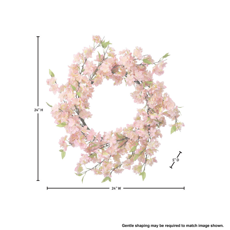 Couronne de cerisier en fleurs 24 po, Rose