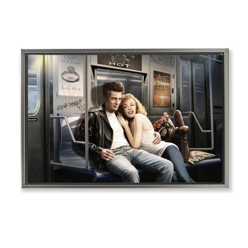 «Subway Ride Famous chiffres Brown», art par Jadei, H 17 po x l 25 po, Cadre flottant gris lustré