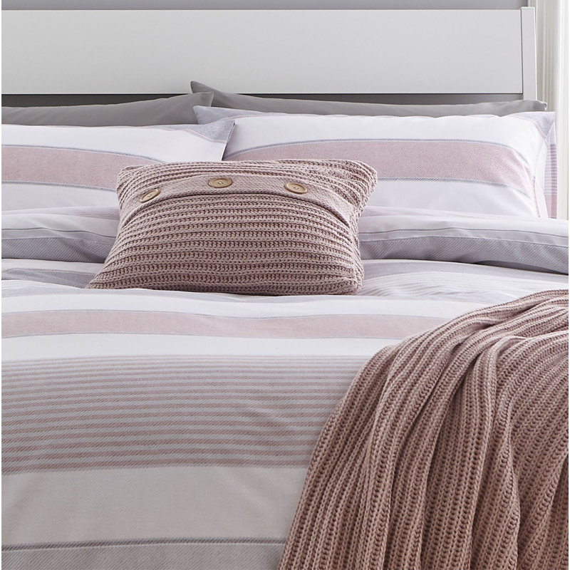 Chunky Knit Striped Scatter Cushion with Filling, Blush
