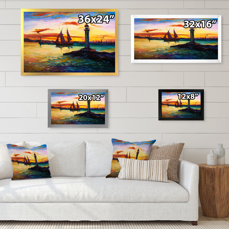 Scène portuaire - reproduction d'art sur toile, Toile avec cadre noir, H 8 po x l 12 po x P 1 po