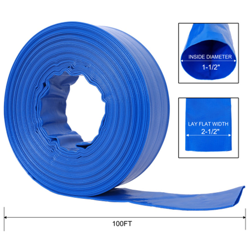 Tuyau de piscine à contre-courant, tuyau d'évacuation d'eau plat renforcé en PVC renforcé bleu pour pompe de filtre de piscine, avec 2 colliers