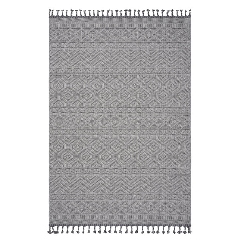 Tapis intérieur / extérieur blanc à motif géométrique, Rectangle 6 pi 7 po x 7 pi 9 po