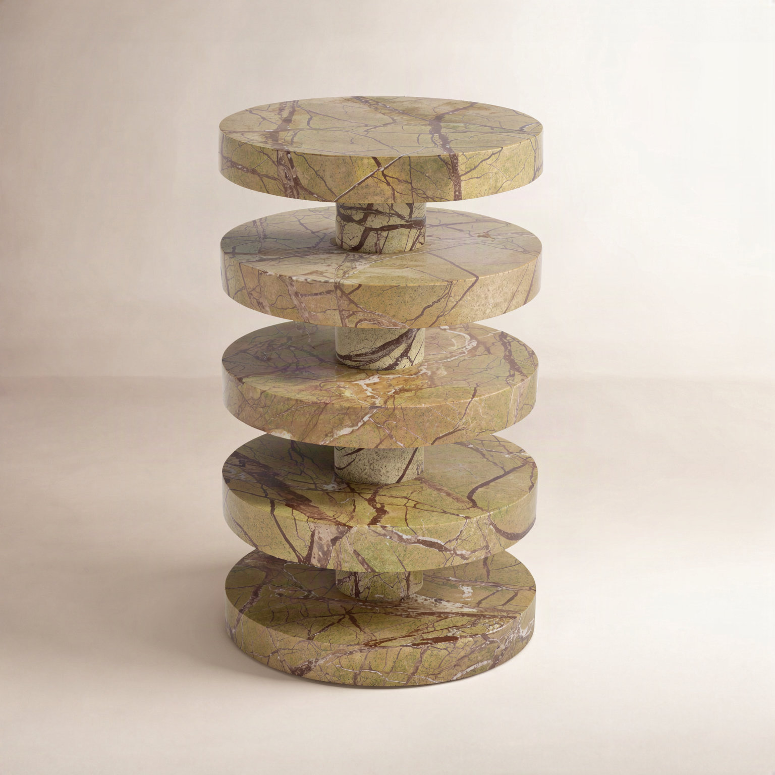 14" Genuine Marble End Table, Brown/Beige
