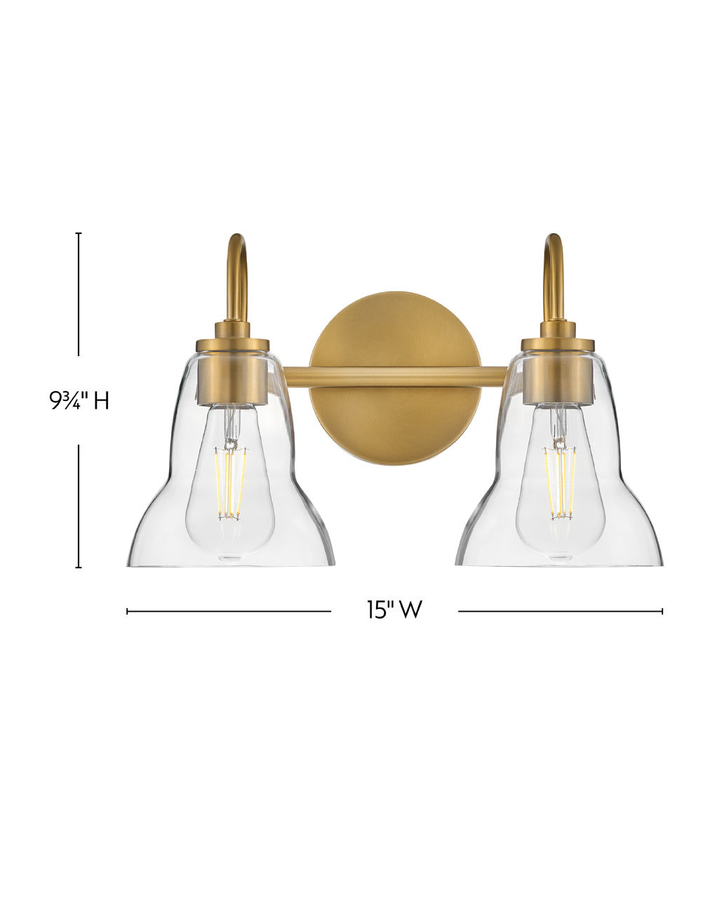 2 Light Transparent Vanity Light, Lacquered Brass