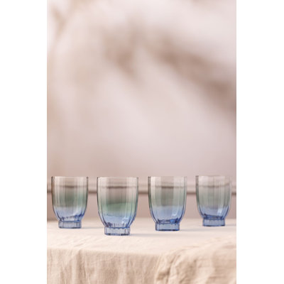 Elegant Blue Glass Set (4 Pieces), 3.1 x 3.1 x 4.3 inches | 100% Glass, 10.8 fl oz Capacity | Perfect for Drinks & Decor, Hand Wash Recommended