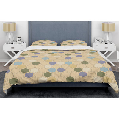 Ensemble de housse de couette rétro hexagonal patternx mid-century