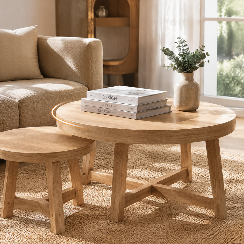 Ensemble de 2 tables basses gigognes rondes, tables de bout empilables en forme de X pour le salon, la chambre à coucher et le balcon