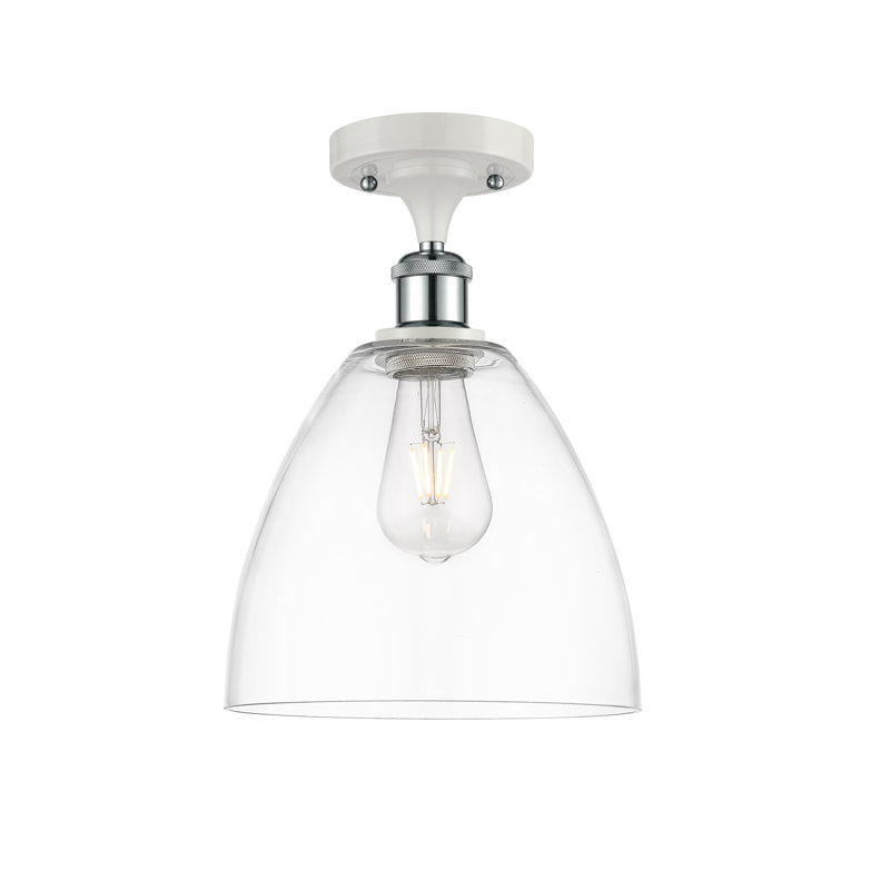Plafonnier semi-encastré 1 lumière, Transparent, H 13,25 po x l 9 po x P 9 po, Blanc / chrome poli