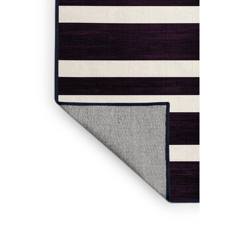 Machine Washable Horizontal Stripes Purple Area Rug, Rectangle 8' x 10'