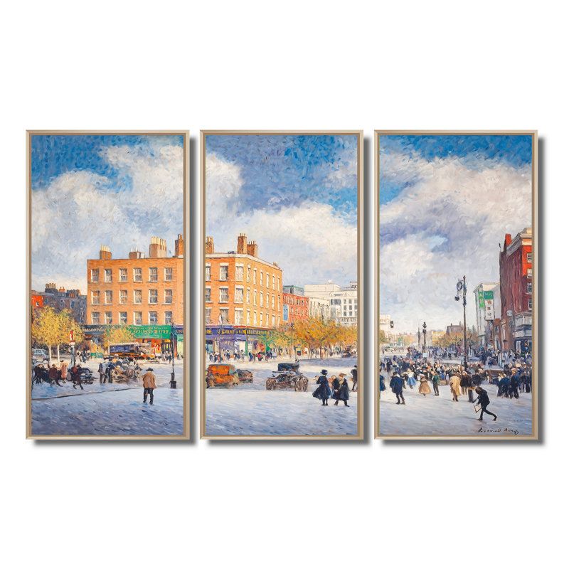 Dublin Fair City I - ensemble d'art mural Dublin, 28" H x 36" W, Reproduction avec cadre flottant, Naturel