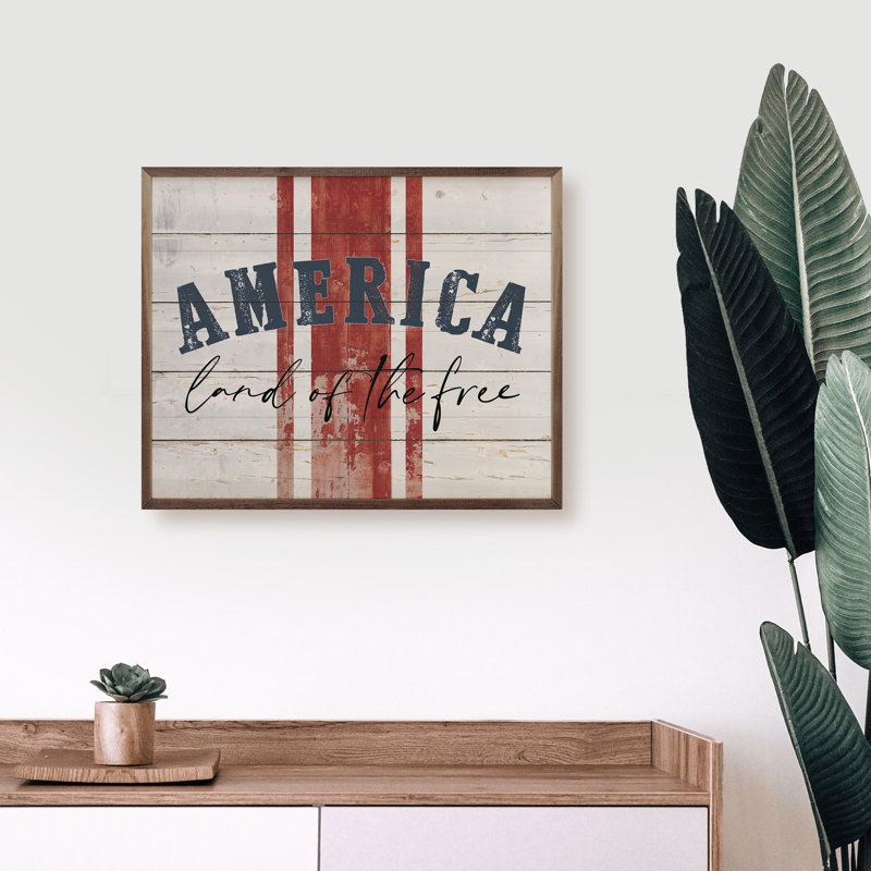 America Land Of The Free Stripes Whitewash, 32" H x 40" W