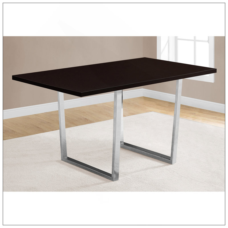 Dining Table, 60" Rectangular, Kitchen, Dining Room, Brown Laminate, Chrome Metal, Contemporary, Modern