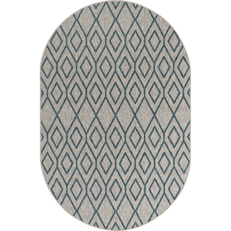 Outdoor Destiny Area Rug Blue Green Color, Oval 5'3" x 8'