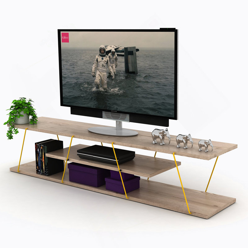 Mid Century Modern TV Stand With Open Shelves For Storage, Entertainment Centre With Cable Management, Ideal For Organized Living Spaces.
